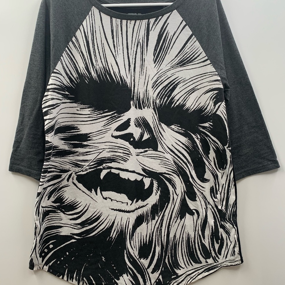 Star Wars CHEWBACCA 3/4 Sleeve Shirt Men’s L, Large Black & White All Over Print